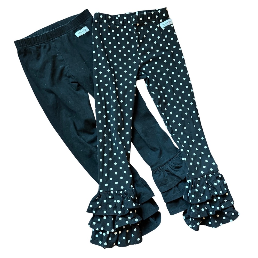 Merce + Me Girls Sz 6 Black and Polka Dot Ruffle Leggings Bundle of 2 Pairs
